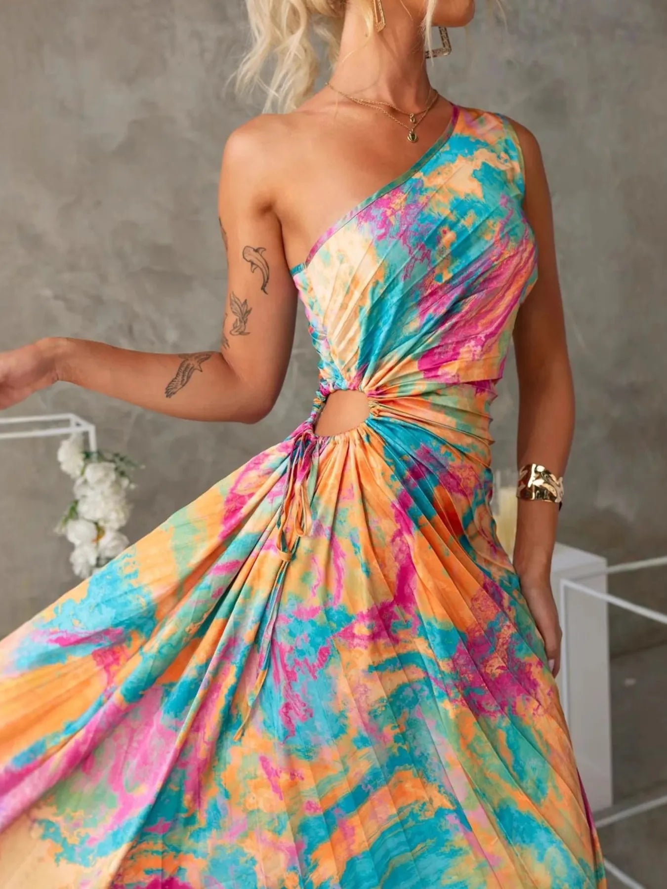 Printed One Shoulder Asymmetrical Maxi Dress - Blushé Belle