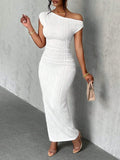 Textured Single Shoulder Maxi Dress - Blushé Belle