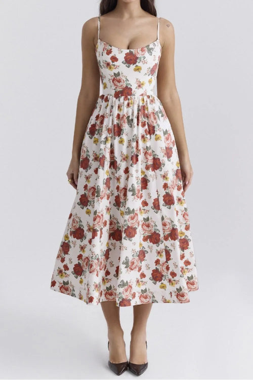 Floral Print Spaghetti Strap Midi Dress - Blushé Belle