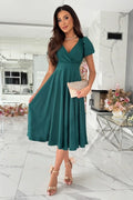 Surplice Puff Sleeve Midi Dress - Blushé Belle