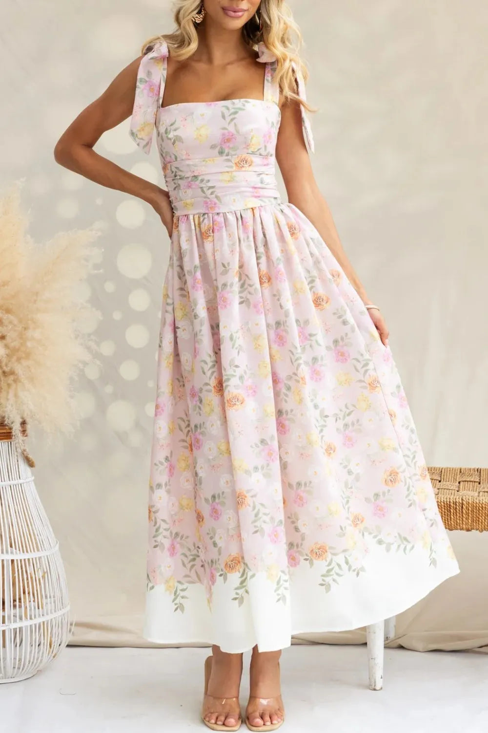 Printed Tie Shoulder Midi Cami Dress - Blushé Belle