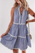 Stripe Sleeveless Notched Ric Rac Mini Dress - Blushé Belle