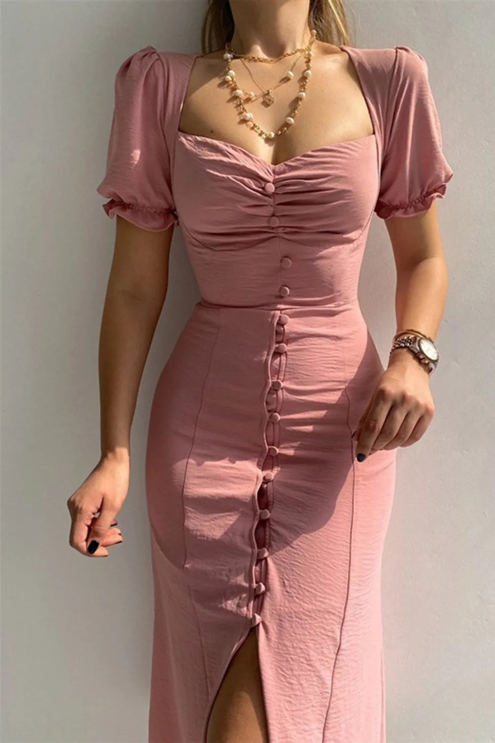 Sweetheart Neck Short Sleeve Dress - Blushé Belle