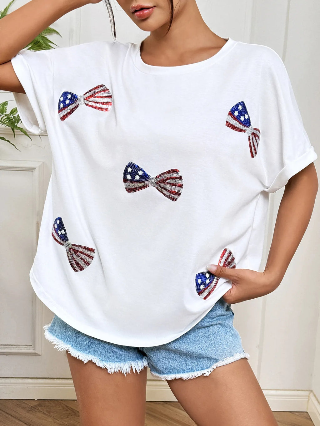 Bow Oversized Round Neck T-Shirt - Blushé Belle